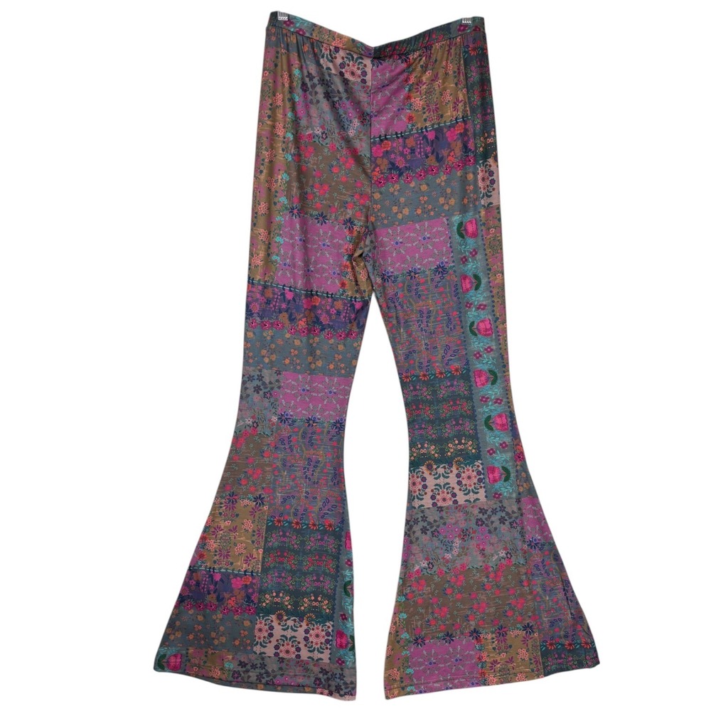 NWT Natural Life Floral Patchwork Flare Bell Bottom Pants XL Purple Pink Boho - Picture 2 of 5